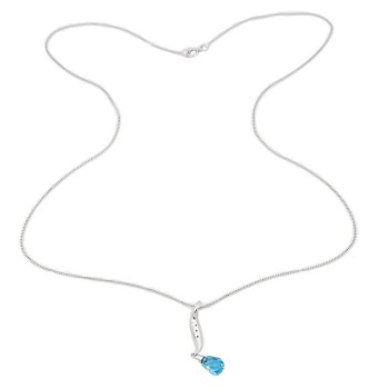 9ct white gold Blue Topaz Pendant with chain